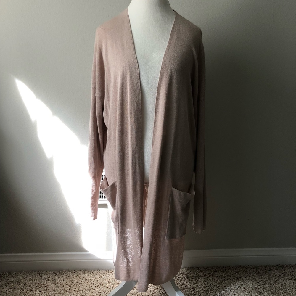 LOFT Long Open Linen-Blend Cardigan